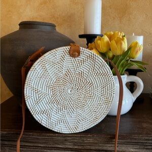Round White Woven Crossbody Bag